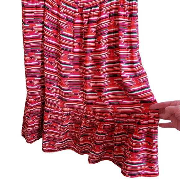 Loft Ikat Womens Dress Size 6 Red Pink Smocked Back Western Ruffle Desert NEW - Picture 6 of 15